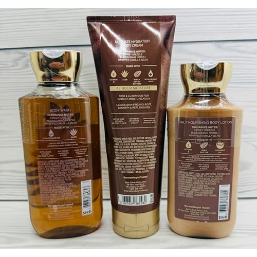 Bath & Body Works Body Whipped Honey & Vanilla Cream, Lotion and Body Gel Wash 3 Piece Set