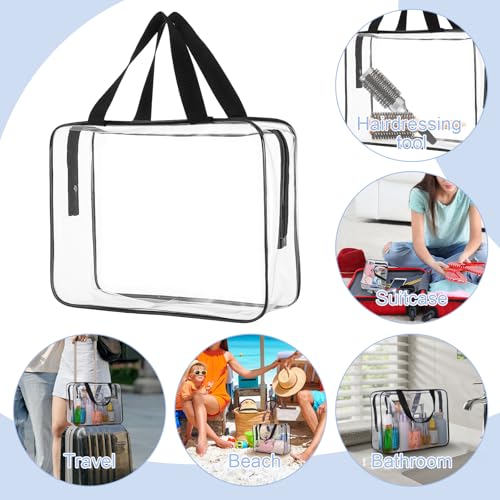 10 Pack Extra Large Clear Toiletry Cosmetic Bags with Zipper and Handle, 11.8 x 3.5 x 8.7 Inches PVC Plastic Makeup Waterproof Transparent Handbag & Travel Tote Pouch for Women Men