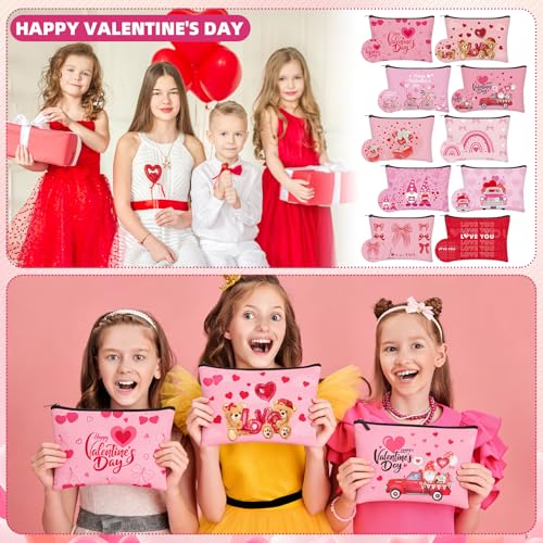40 Pcs Valentines Day Cosmetic Makeup Bags Gift Bulk Valentine's Day Makeup Bags Bulk with Compact Mirrors Pink Red Travel Pouches with Zipper Toiletry Organizer for Women Party Favors Galentines Gift