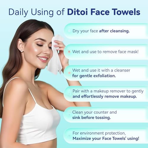 Ditoi Disposable Face Towels XL, Soft Cotton Facial Cleansing Cloths, Dry Face Towelettes for Makeup Removal, Sensitive Skin & Daily Skin Care,10"¡¿12",100 Count