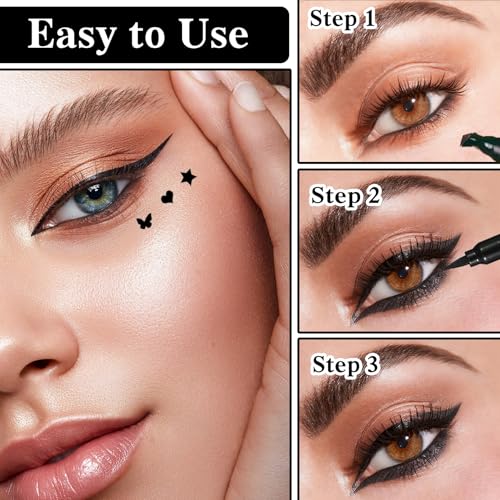 5Pcs Liquid Winged Eyeliner Stamp Pen Set, Dual-Ended Liquid Eyeliner for Perfect Wing Cat Eyes, Waterproof Smudge-Proof Stamp for All Eye Shapes (Star,Heart,Flower,Butterfly,Triangle)