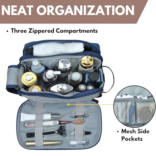 NGIL Traveling Toiletry Bag, Canvas Toiletry Organizer for Women and Men, Cosmetic Case, Skincare, Shaving Kit Organizer Traveling Toiletry Bag (Navy, Medium)