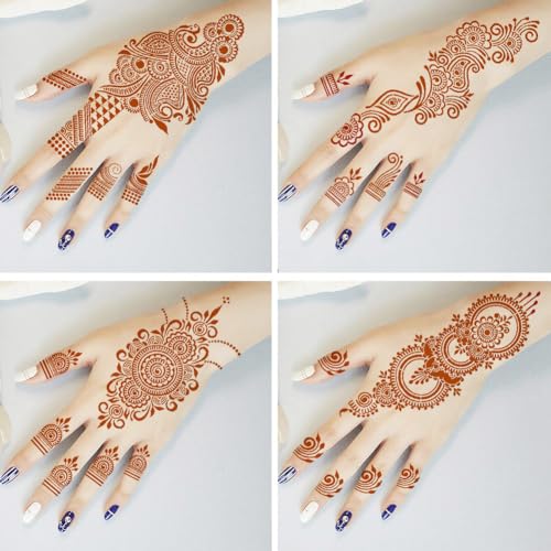 Reusable Henna Tattoo Stencils Kit, Mehendi Stencils for Hands Forearm Glitter Airbrush DIY Tattooing Template,9 Sheet Indian Temporary Tattoo Stickers for Women Girls£¨8.2" x 4.7"£©