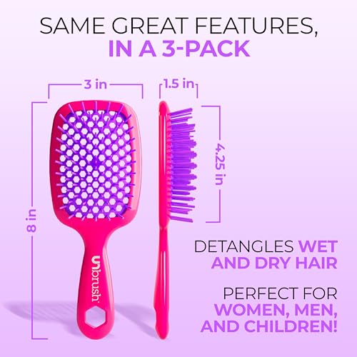 FHI Heat UNbrush Detangling Brush (3-Pack Bundle) ? Hair Brush for All Wet/Dry Hair Types ? Pain-Free Detangler Brush w/DuoFlex Anti Static Bristles ? Lightweight Travel Hair Brush (Neon Collection)