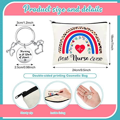 12 Pcs Christmas Nurse Gifts for Women 6 Makeup Bags Cosmetic Zipper Pouch 6 Keychains Nurse Week Appreciation Gifts Accessories for Work Practitioner Birthday Day