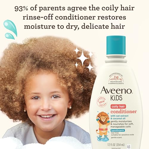 Aveeno Kids Coily Hair Conditioner with Oat Extract & Coconut Oil, Coily Hair Conditioner for Toddlers Detangles & Moisturizes Coils for Healthy-Looking Hair, Hypoallergenic, 12 fl. oz