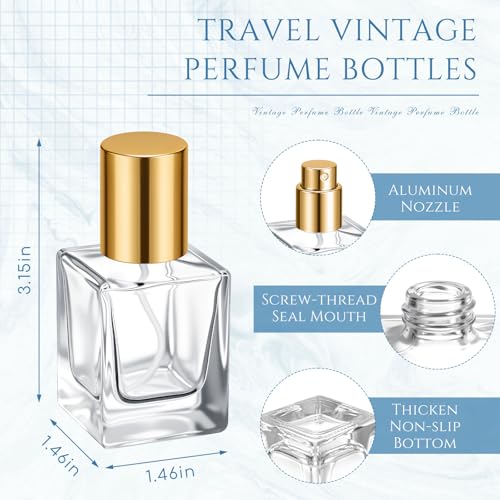 6 Pack 30 ml Empty Glass Perfume Bottles Bulk Refillable Atomizer Cologne Bottles DIY Perfume Making Supplies Vintage Fragrance Packaging Glass (Gold Metal Lid)