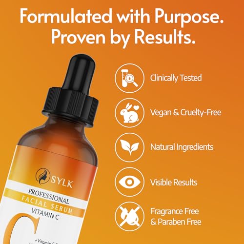 Sylk Vitamin C Serum For Face with Hyaluronic Acid & Vitamin E ? Brightening Serum ? Treatment for Anti Aging, Dark Spots, Tone, Fine Lines & Wrinkles - Microneedling - Korean Skincare - 2 fl oz