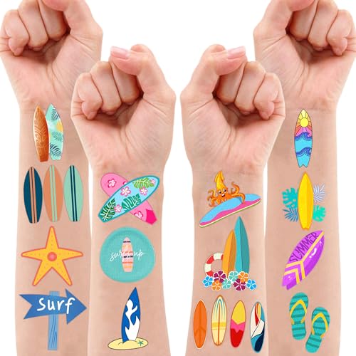 Cute Surfing Temporary Tattoos The Big One Surf Birthday Party Decorations Favors Supplies Summer 1st Themed Stickers 10 Sheets 100 PCS Gifts for Kids Girls Boys Decor Class School Carnival Christmas