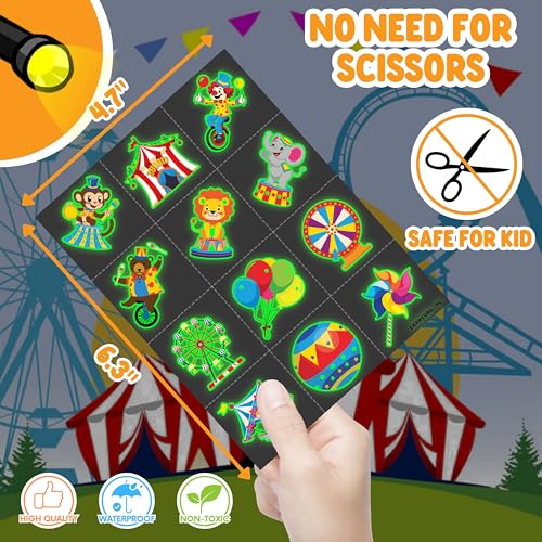72 PCS Carnival Party Favors ? 48 PCS Luminous Tattoos & 24 PCS LED Finger Lights Combo ? Birthday Goodie Bag Fillers, Party Supplies, Gifts Light Up Toys Glow In The Dark for Boys and Girls