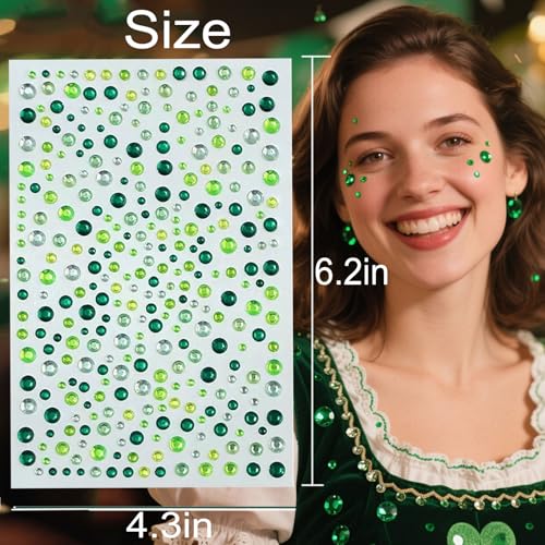 500pcs St. Patrick's Day Face Gems - Green Rhinestones for Face, Body, Nails | Self-Adhesive Sparkly Shamrock Jewels for Makeup,St. Patrick¡¯s Day Party Decorations, DIY Crafts Supplies
