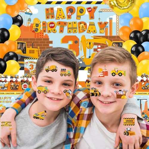Cars and Trucks Temporary Tattoo for Kids - 50PCS Cars Construction Tractor Tattoos Party Birthday Decorations Excavator Construction Vehicle Tattoo Body Sticker for Kids Boys Girls Party Bag Filler