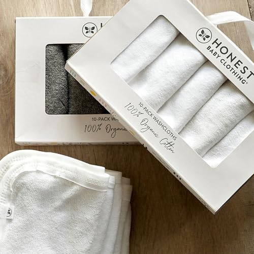 HonestBaby 10-Pack Terry Wash Cloths in Gift Box 100% Organic Cotton for Infant Baby Boys, Girls, 10-Pack Light Pink, One Size