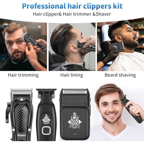 KEMEI Cordless Hair Clippers for Men, Beard Trimmer, Electric Razor, Rechargeable Electric Barber Hair Cutting Grooming Kit, Wet/Dry Trimmer, KM-1071, KM-1747, KM-T366