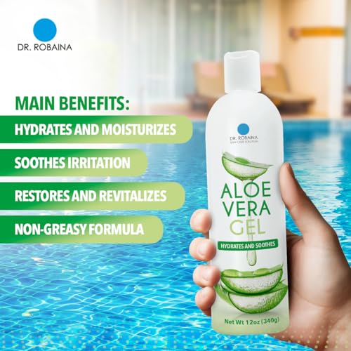Dr. Robaina Natural Aloe Vera Gel with Emu Oil ? Hydrating & Soothing Daily Skin Care for Dry Skin, Sun-Exposed Comfort & Irritation Relief ? Non-Greasy, Quick-Absorbing ? 12 oz | Made in USA