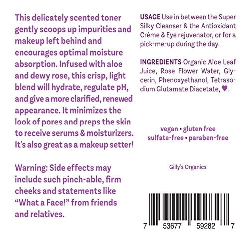 Made in USA ? Gilly¡¯s Organics Natural Rose Water Facial Toner Spray with Aloe Extract ? Hydrating & Calming Mist for All Skin Types ? 3 fl oz