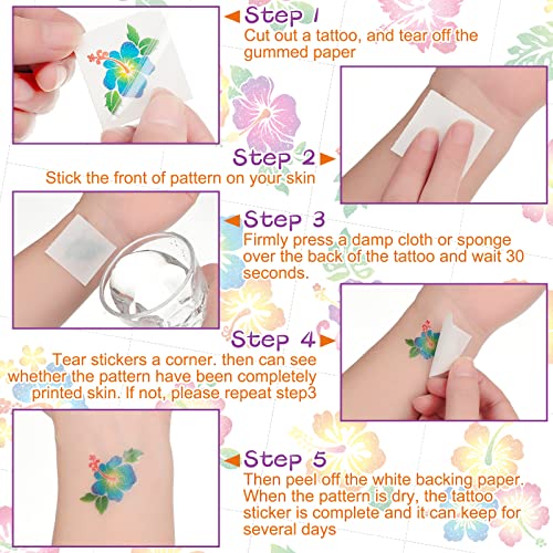 Nosiny 240 Pcs Hibiscus Glitter Tattoos Hawaiian Temporary Tattoos Flower Luau Stickers Summer Decal Stickers Tropical for Women Men Body Face Hawaiian Themed Party