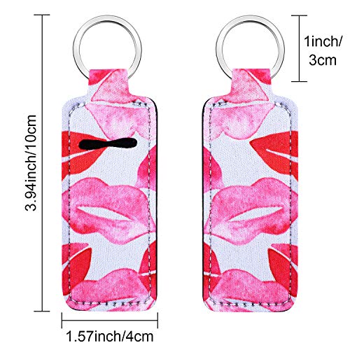 Frienda 12 Pieces Lipstick Holder Keychain - Neoprene Lip Balm Sleeve with Metal Ring, for Travel, Birthday Gifts & Lanyards