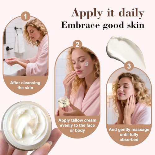Beef Tallow & Honey Balm, Beef Tallow for Skin, 3 Packs All-Natural Moisturizer Hydrates and Nourishes the Skin, Grass-Fed Beef Tallow & Raw Wild Honey Blend, Body & Face Moisturizer (6 Oz)