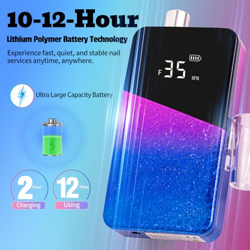 Electric Nail Drill Machine 35000RPM Professional Portable Nail File Cordless Rechargeable Nail Efile for Acrylic Gel Nails Manicure Pedicure Polishing Shape Tools for Salon Home Use Nail Drill(Blue)