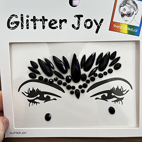Mermaid Face Jewels - 4-Sheet Black Festival Sticker, Body Rhinestone Gems Rave Rainbow Face Crystals for Halloween, Music Carnival Festival Party Makeup
