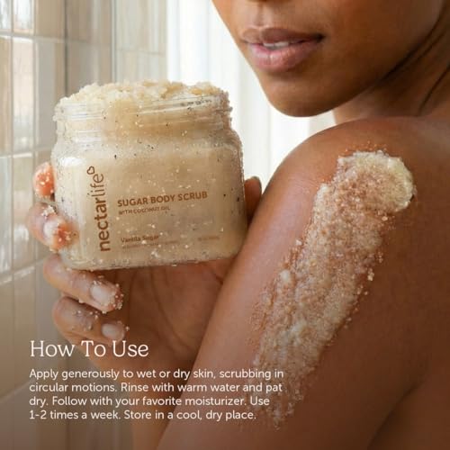 Nectar Life Exfoliating Sugar Scrub, Moisturizing Body Scrub with Coconut Oil & Shea Butter, Pre Shave Exfoliator (16 Ounce, Ocean Breeze)