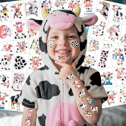 Cow Temporary Tattoos | Cute Cow Birthday Party Decorations Stickers Party Favors Supplies Accessories D?cor Gift Idea For Kids Boy Girl Teen Adult 60Pcs 4 Sheets Pre-cut