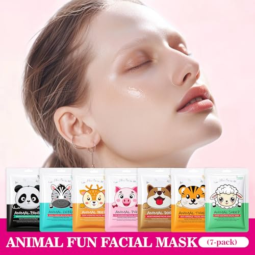 7PCS Kids Face Mask Set Spa Party Facial Mask for Kids, Moisturizing Animal Facial Skincare Set, Birthday Christmas Gifts for Teen Girls-Set B