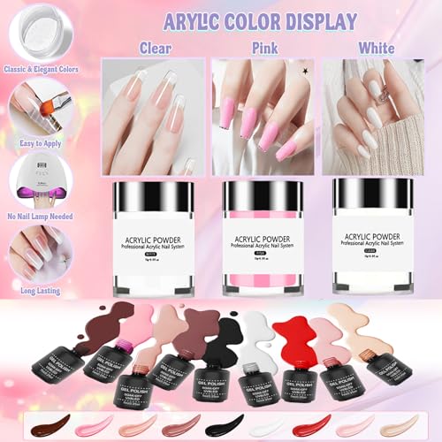Professional Acrylic Nail Kit for Beginners with Everything Complete Nail Kit Set, Gel Nail Polish Kit,Acrylic Nail Powder with Gel Polish U V Light for Beginners