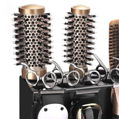 Wall Mount Hair Tool Organizer, 6-Slot Holder for Clippers, Dryers & Brushes, Save Counter Space, All-in-One Storage Rack for Bathroom & Salon, Black