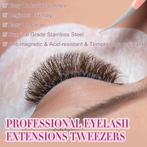 Fiber Tip Tweezers for Lash Extensions Precision Eyelash Isolation, Industrial Tweezers for Crafting,Soldering, Laboratory Work, Jewelry-Making Non-Slip Grip Stainless Steel by EMEDA(Dolphin)