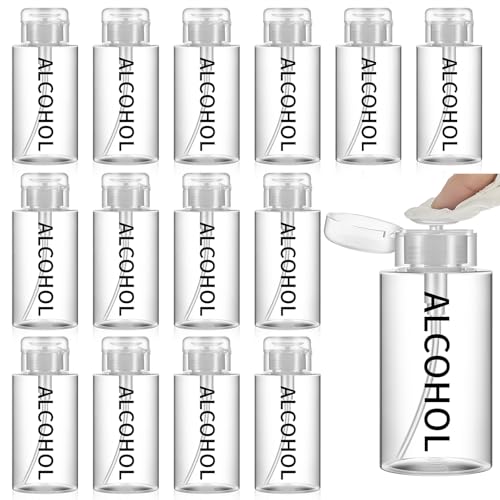 Layhit 18 Pcs 10 oz Alcohol Pump Dispenser Bottle Alcohol Push Down Liquid Dispenser Empty Pumping Bottle Refillable Cosmetic Container for Personal, Salon, Nail Care, Hospital Use (Black)