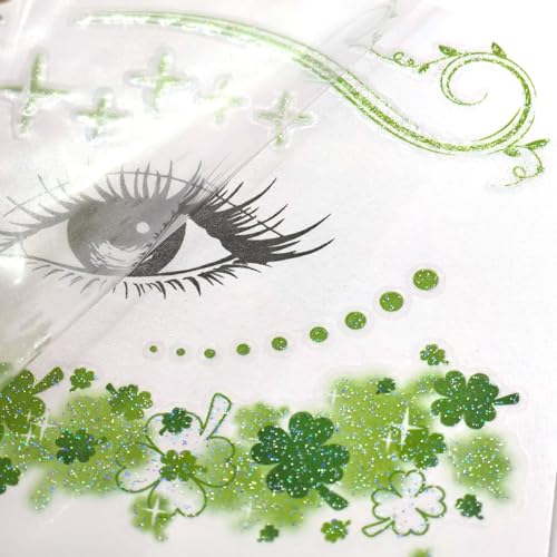 St. Patrick's Day Face Sticker- 6 Sheets Shamrock Eye Body Stickers for Kids & Adults | Green Clover Irish Temporary Tattoo Sticker for St. Patrick's Day Parade, Party Makeup Festival Supplies