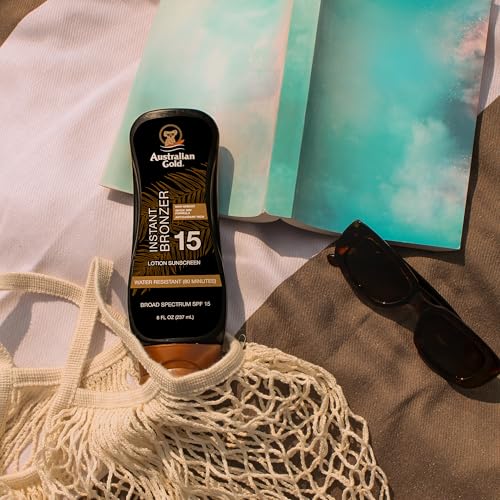 Australian Gold Sunscreen Lotion with Instant Bronzer SPF 15, 8 Ounce | Broad Spectrum | Water Resistant | Non-Greasy | SPF 15 8 Fl Oz (Pack of 1)