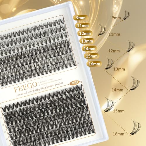 FEEGO Lash Extension Fluffy Eyelash Extensions Kit 30D+40D 9-16mm Eyelash 280pcs Thick Nude Single Lashes for Home DIY Invisible Extension Kit Waterproof Natural Look Reusable wispy volume set