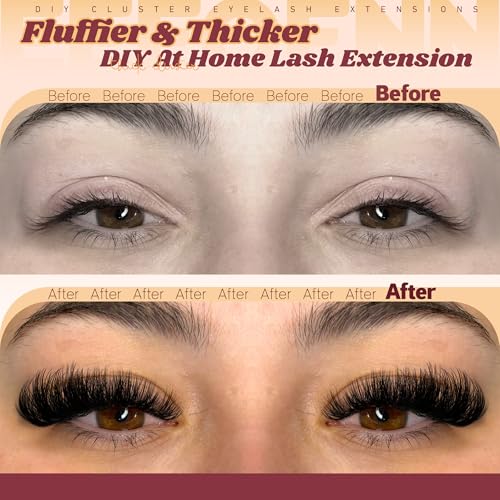 Fluffy Lash Clusters Kit Dramatic 270D Cluster Eyelash Extensions Kit 14-24mm Long Eyelash Clusters Kit Thick Volume Individual Lashes Bond and Seal Remover Tweezers Mega Lash Extension Kit by Eefofnn