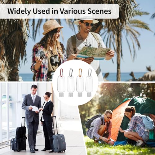 60 PCS Keychain Empty Hand Sanitizer Bottles - 1.7 oz Portable Keychain Travel Bottles, Empty Squeeze Plastic Bottle with Flip Cap, Refillable Containers with 2 Foldable Funnels for Shower Gel Lotion