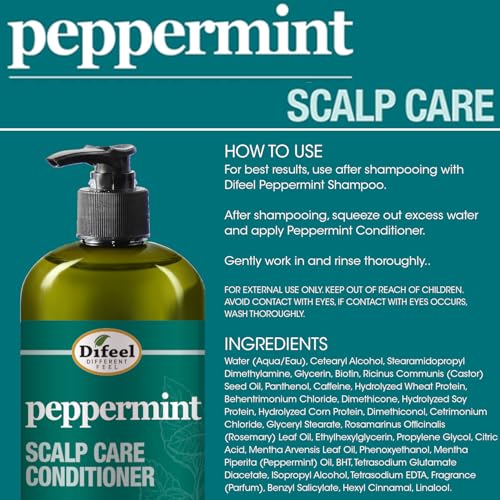 Difeel Peppermint Scalp Care Shampoo 12 oz. - Made with Natural Ingredients