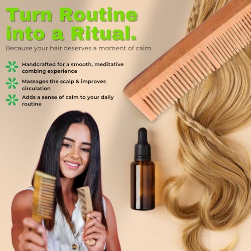 Combo Pack 100% Pure & Natural Neem Wood Comb for Men & Women Reduces Hair Fall | Travel-Friendly Wooden | Detangler for Beard, Mustache & Hair Styling (FBA LILY COMB)