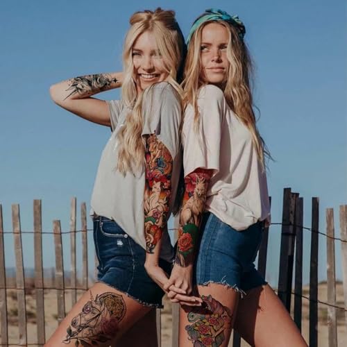 Aresvns Cute Temporary Tattoo, Cute Fake Tattoo for Women, Waterpoof Sleeve Tattoo Temporary for BBQ Pool Beach Party