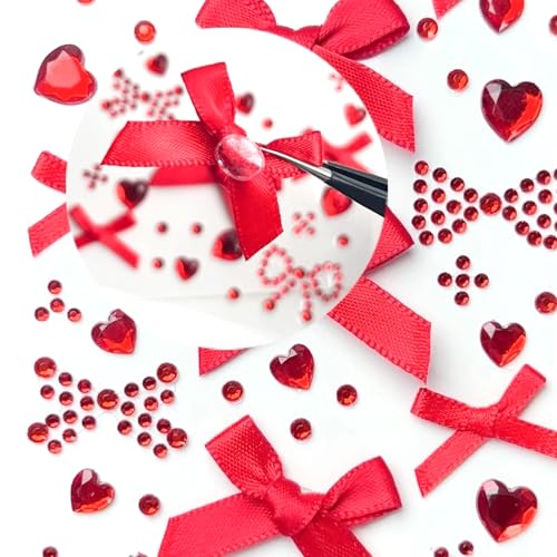 Valentine's Day Face Jewelry Body Face Rhinestone Temporary Tattoo Sticker Set Red Heart Face Gems for Women Girls Festive Face Stickers for Valentine's Day (Red Heart)