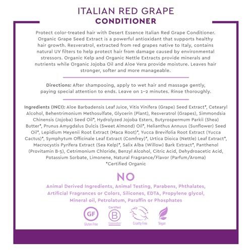 Desert Essence Italian Red Grape Conditioner Antioxidant-Rich Resveratrol, Organic Sea Kelp & Nettle Extracts Minerals & Vitamins - Vegan, Gluten-Free, Cruelty-Free - 8oz