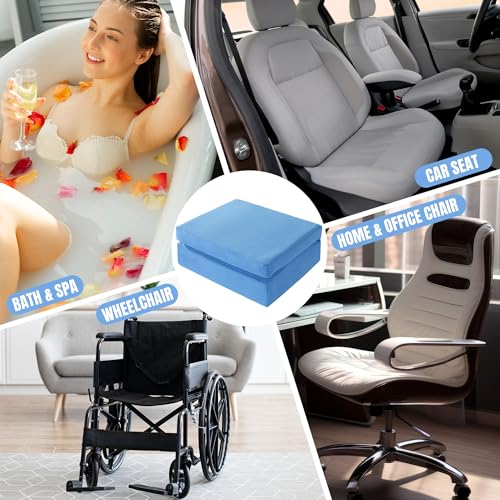 MABOZOO Foldable Hot Tub Booster Seat, Adjuatable 2 Heights Extra Thick Hot Tub Pillow Bath Seat with Back Support Cushions, Washable Hot Tub Seat Cushion for Indoor Outdoor (Blue)