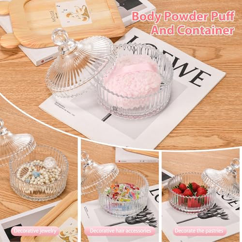 6 Inch Oversized Dusting Powder Container with Body Powder Puff and Container Set ? 2PCS 3 Inch Soft Wool-Like Puff, Portable & Reusable Powder Puff and Container for Women¡¯s Daily Use