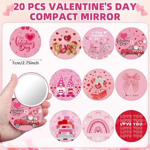 40 Pcs Valentines Day Cosmetic Makeup Bags Gift Bulk Valentine's Day Makeup Bags Bulk with Compact Mirrors Pink Red Travel Pouches with Zipper Toiletry Organizer for Women Party Favors Galentines Gift