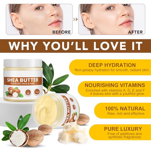 Raw Shea Butter, 7.8Oz Pure Raw Unrefined Shea Butter for Face, Body and Hair, Long-Lasting Hydrating Dry Skin, Moisturizing and Locking Water