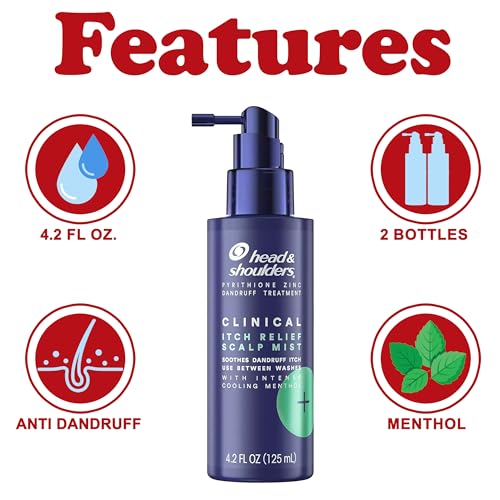 Head & Shoulders Itch Relief Scalp Mist Spray, for Dry Itchy Scalp, Leave-In Formula for Flake Control and Scalp Comfort, No-Rinse Dandruff Treatment, 4.2 Each, Pack of 2