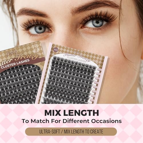 PopUp Cluster Lashes 168pcs Wispy Lash Clusters Soft D Curl Eyelash Clusters Russian Lashes Clusters DIY Eyelash Extensions at Home,Thin Bank 9-18mm MIX (Y56)