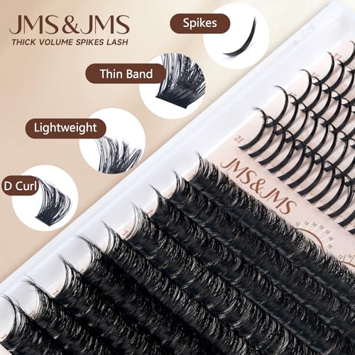 JMS&JMS Lash Clusters Kit 100D with Lash Spikes Eyelash Clusters with DIY Spikes 13-21MM Spiky Volume Cluster Eyelash Extensions Wispy Individual Lash Extensions Kit at Home (100D, 12-18mix Kit)