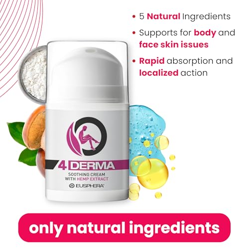 EUSPHERA - 4DERMA - Soothing Cream for Eczema with Hemp Extract - Natural Itch Relief Cream for Psoriasis, Eczema, Dry Skin, Dermatitis 1.7 Oz